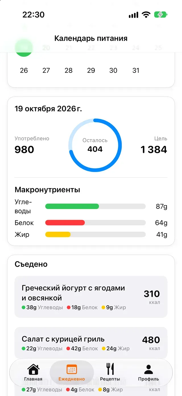 Календарь питания