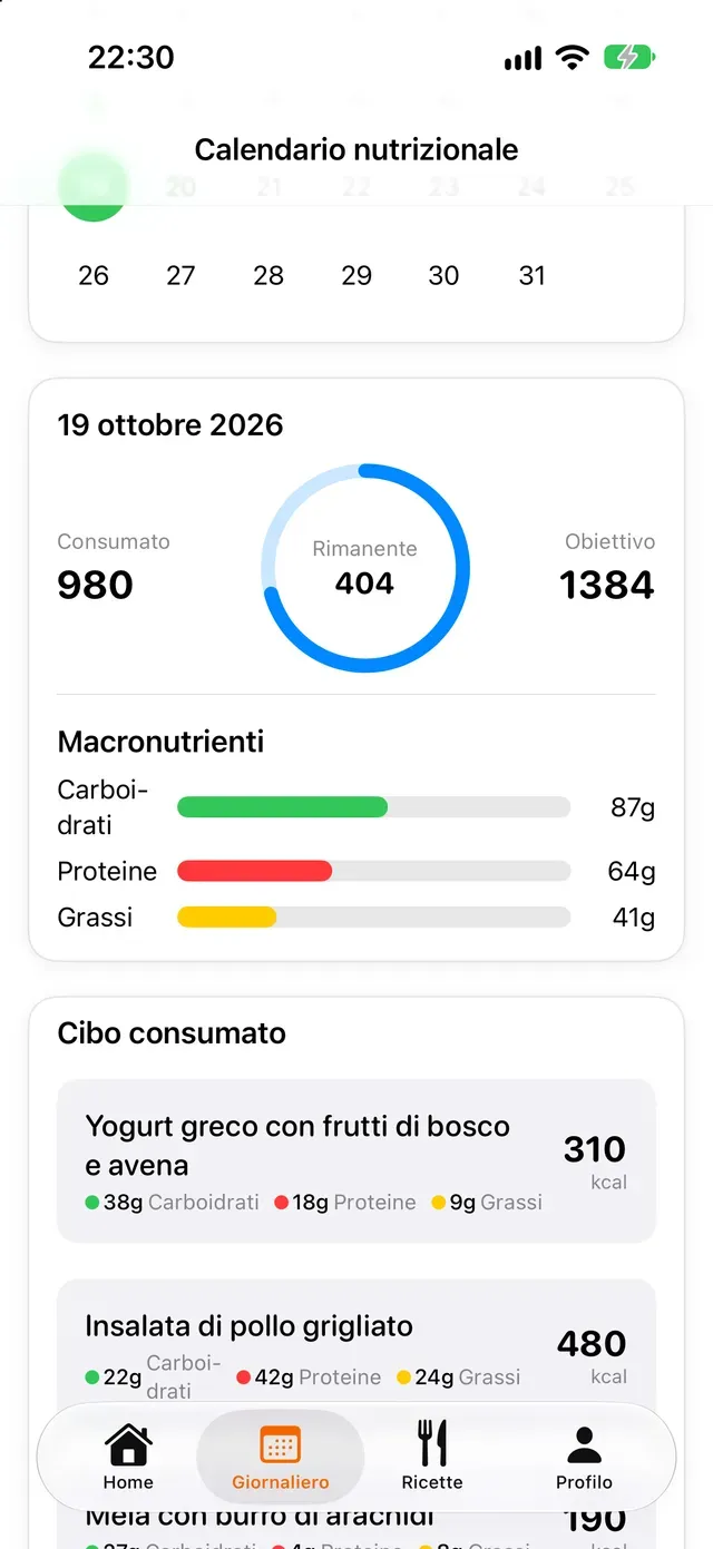 Calendario nutrizionale