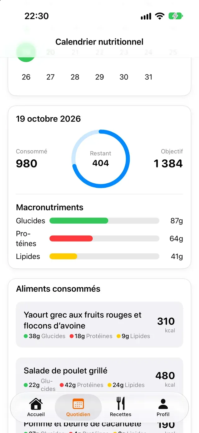 Calendrier nutritionnel