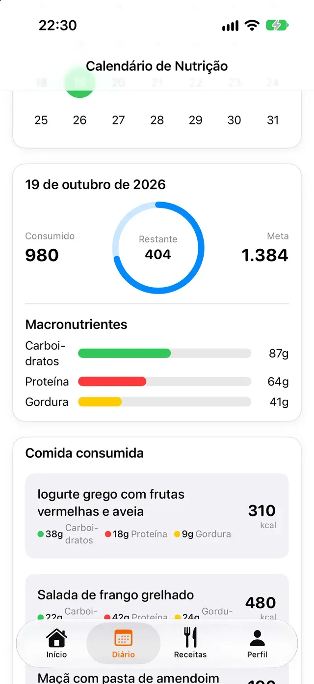 Calendário de Nutrição