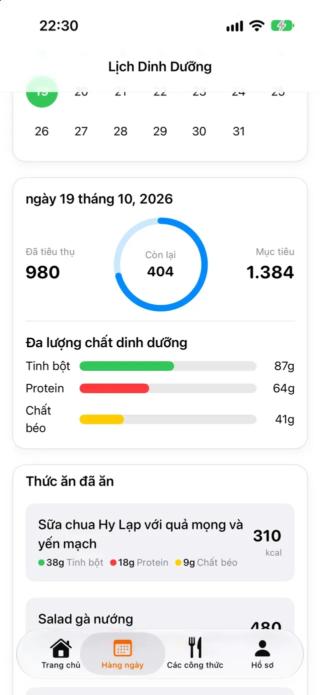 Lịch Dinh Dưỡng