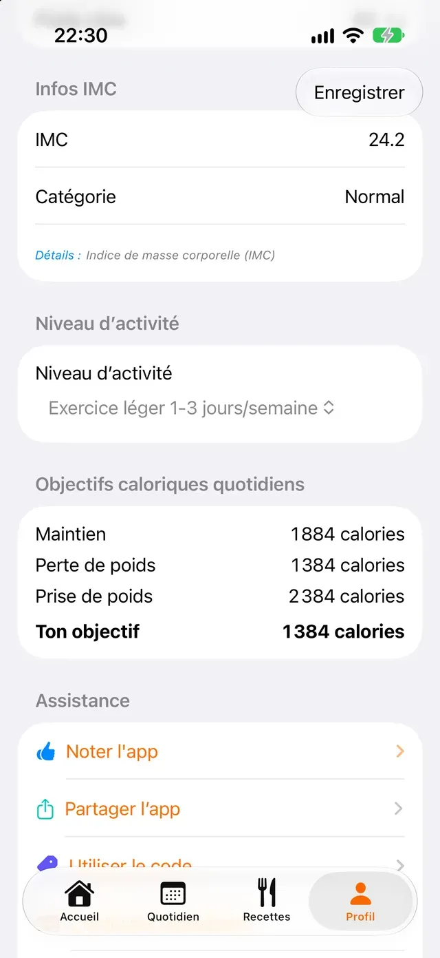 Objectifs caloriques quotidiens