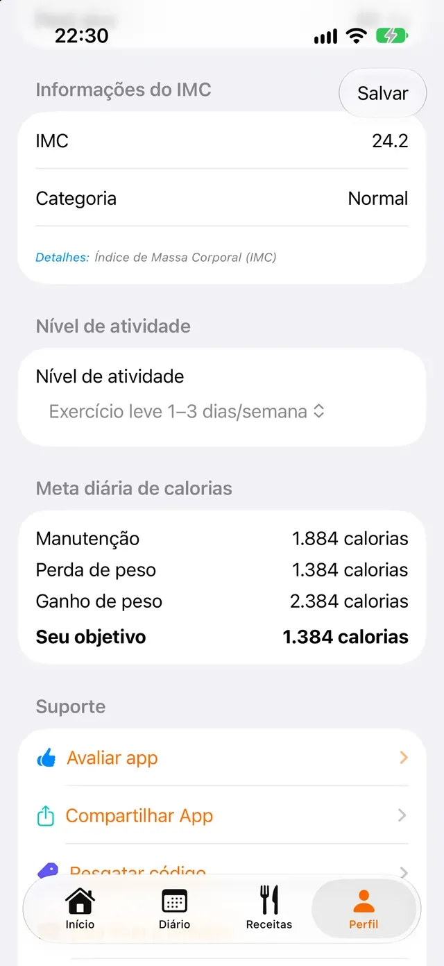 Meta diária de calorias