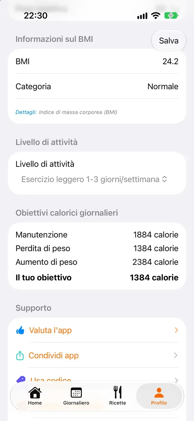 Obiettivi calorici giornalieri