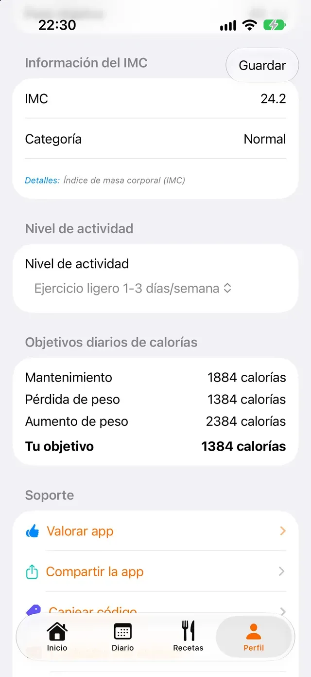 Objetivos diarios de calorías