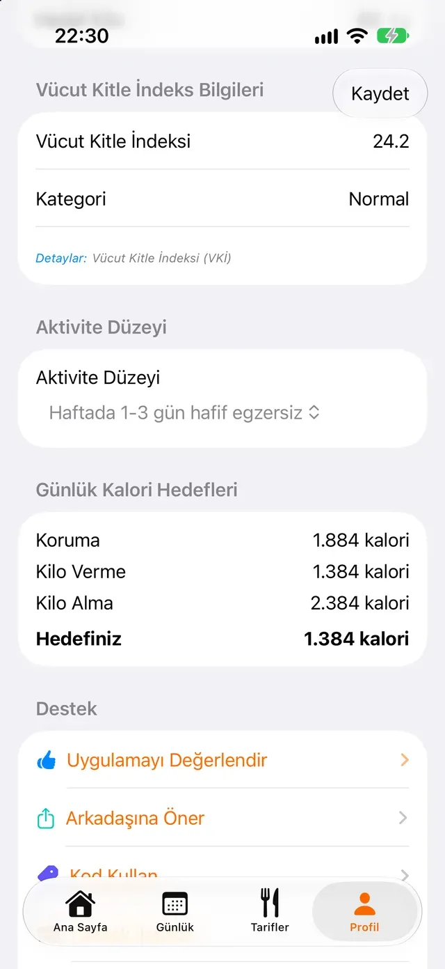 Günlük Kalori Hedefleri