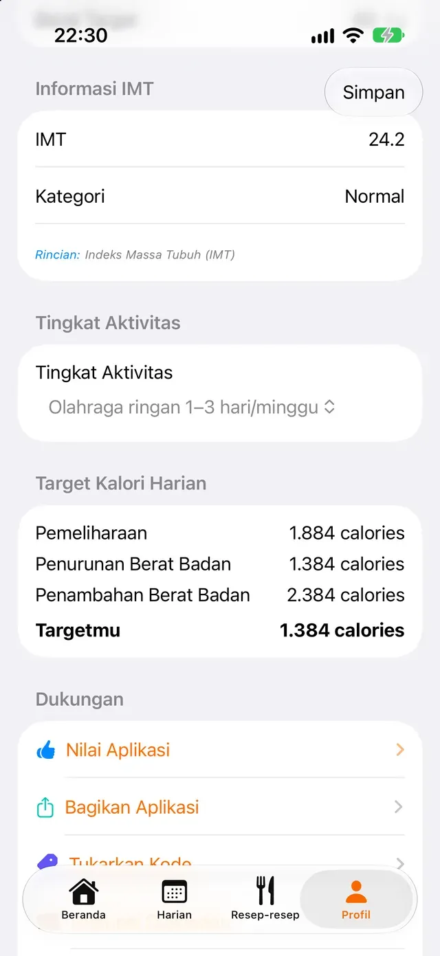Target Kalori Harian